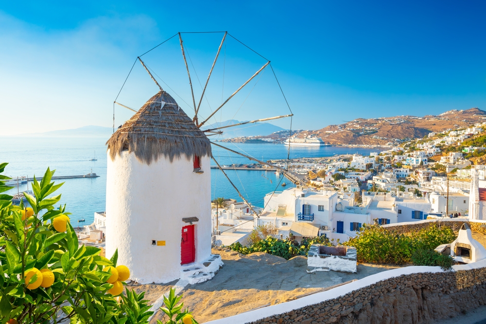 Een molen op Mýkonos. 